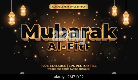 3D mubarak al fitr Texteffekt bearbeitbarer Textstil. Luxuriöser Eid Mubarak Texteffekt. Vektordarstellung Stock Vektor