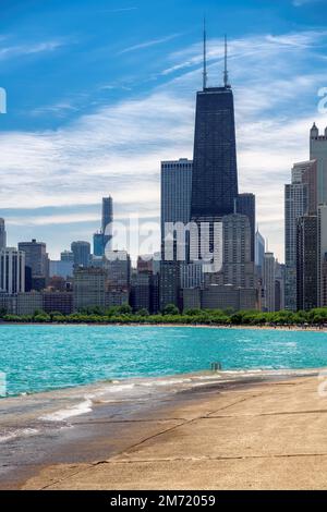 Skyline von Chicago, Blick vom Ufer. Stockfoto