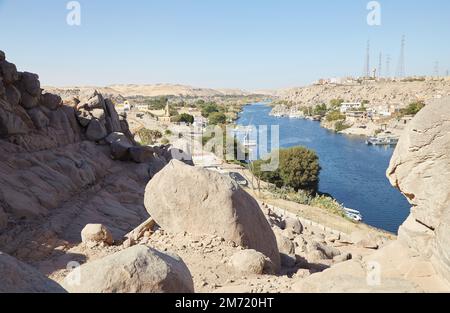 Assuan's Seheil Island, bekannt für die Hungersnot der Stele-Schnitzereien Stockfoto