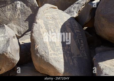 Assuan's Seheil Island, bekannt für die Hungersnot der Stele-Schnitzereien Stockfoto