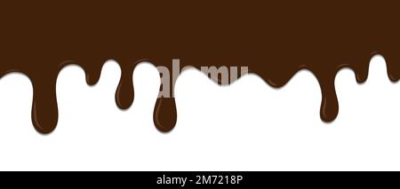 Nahtloses Muster aus geschmolzener Schokolade. Hintergrund des Desserts mit geschmolzener Schokolade. Nahtloses Banner-Muster. Vektordarstellung Stock Vektor