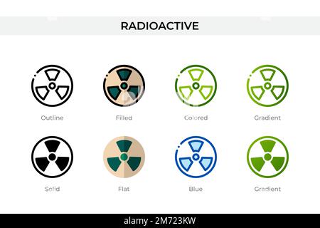 Radioaktives Symbol in einem anderen Stil. Radioaktive Vektorsymbole mit Kontur, durchgehend, farbig, gefüllt, Verlauf, Und flacher Stil. Symbol, Logo illu Stock Vektor