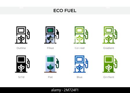 Eco-Fuel-Symbol in einem anderen Stil. Umweltfreundliche Kraftstoffvektorsymbole in Umriss-, Vollbild-, Farb-, Füllungs-, Gradienten-, Und flacher Stil. Symbol, Logo Illustrati Stock Vektor