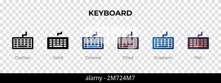 Tastatursymbol in einem anderen Stil. Tastaturvektorsymbole mit Kontur, durchgehend, farbig, gefüllt, Verlauf, Und flacher Stil. Symbol, Logo Illustrati Stock Vektor