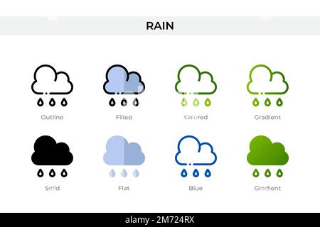 Regenkultur in einem anderen Stil. Regenvektorsymbole in Umriss, durchgehend, farbig, gefüllt, Verlauf, Und flacher Stil. Symbol, Logo-Abbildung. Vect Stock Vektor