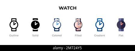 Sehen Sie sich Ikone in einem anderen Stil an. Sehen Sie sich Vektorsymbole an, die als Kontur, durchgehend, farbig, gefüllt, verlaufend, Und flacher Stil. Symbol, Logo-Abbildung. Ve Stock Vektor