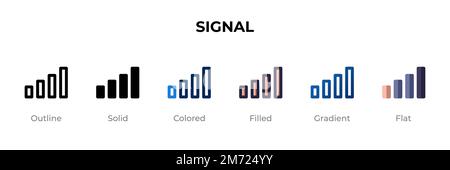 Signalsymbol in einem anderen Stil. Signalvektorsymbole in Umriss, durchgehend, farbig, gefüllt, Verlauf, Und flacher Stil. Symbol, Logo-Abbildung. Stock Vektor