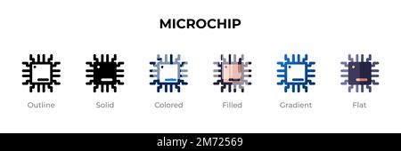 Microchip Icon in einem anderen Stil. Microchip-Vektorsymbole mit Kontur, durchgehend, farbig, gefüllt, Farbverlauf, Und flacher Stil. Symbol, Logo Illustra Stock Vektor