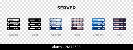 Serversymbol in einem anderen Stil. Server-Vektorsymbole, die als Kontur, durchgehend, farbig, gefüllt, Verlauf, Und flacher Stil. Symbol, Logo-Abbildung. Stock Vektor