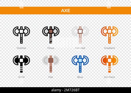 Achsensymbol in einem anderen Stil. Achsenvektorsymbole in Kontur, durchgehend, farbig, gefüllt, Verlauf, Und flacher Stil. Symbol, Logo-Abbildung. Vektor Stock Vektor