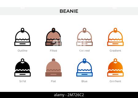 beanie-Ikone in einem anderen Stil. beanie-Vektorsymbole mit Kontur, durchgehend, farbig, gefüllt, Verlauf, Und flacher Stil. Symbol, Logo-Abbildung. Stock Vektor