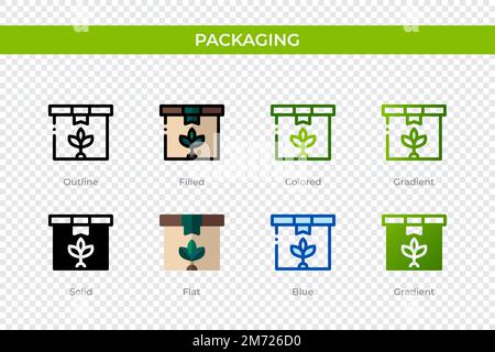 Verpackungssymbol in einem anderen Stil. Verpackungsvektorsymbole in Umriss, durchgehend, farbig, gefüllt, Verlauf, Und flacher Stil. Symbol, Logo Illustra Stock Vektor