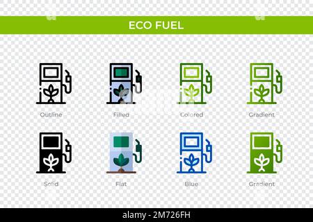 Eco-Fuel-Symbol in einem anderen Stil. Umweltfreundliche Kraftstoffvektorsymbole in Umriss-, Vollbild-, Farb-, Füllungs-, Gradienten-, Und flacher Stil. Symbol, Logo Illustrati Stock Vektor