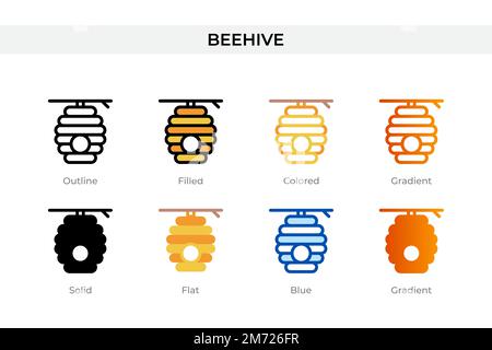 Beehive-Symbol in einem anderen Stil. Beehive-Vektorsymbole mit Kontur, durchgehend, farbig, gefüllt, Verlauf, Und flacher Stil. Symbol, Logo-Abbildung Stock Vektor