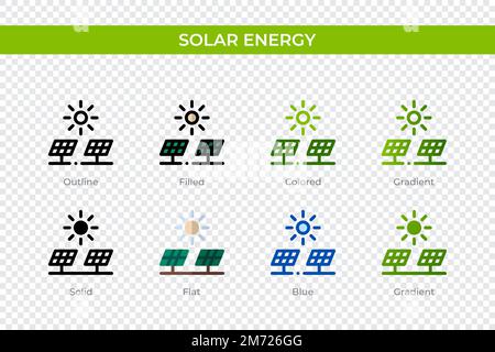 Ein Symbol für Solarenergie in einem anderen Stil. Symbole für Solarenergievektoren, die als Kontur, durchgehend, farbig, gefüllt, Gradient, Und flacher Stil. Symbol, Logo Il Stock Vektor