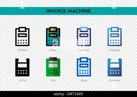 Rechnungsmaschinensymbol in einem anderen Stil. Vektorsymbole für Rechnungsmaschinen, die als Kontur, durchgehend, farbig, gefüllt, verlaufend, Und flacher Stil. Symbol, l Stock Vektor