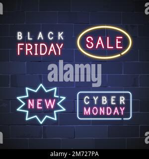 Gemischter Neonzeichen-Vektor-Satz Stock Vektor