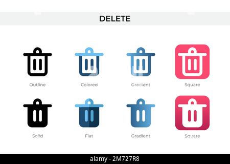 Löschsymbol in einem anderen Stil. Löschen Sie Vektorsymbole, die als Kontur, durchgehend, farbig, verlaufend und flach entworfen wurden. Symbol, Logo-Abbildung. Vektor i Stock Vektor