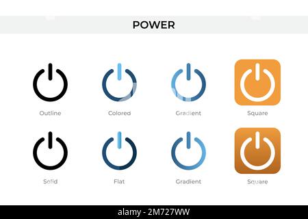 Power-Ikone in einem anderen Stil. Leistungsvektorsymbole in Umriss-, durchgehenden, farbigen, verlaufenden und flachen Formaten. Symbol, Logo-Abbildung. Vektor krank Stock Vektor