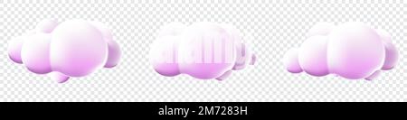 3D Wolken setzen isolierten Hintergrund. Rendere weiche, runde Cartoon-Symbole mit flauschigen Wolken. geometrische 3D-Formen. Verschiedene Cartoon-Formen mit weichen Wolken. Vektorillus Stock Vektor