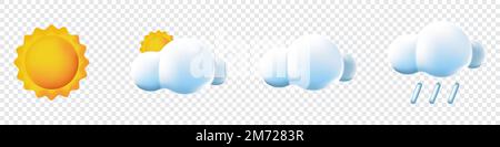 3D Wetterset. Symbolset Wolkenwetter. Wettervorhersage realistische 3D Icon Vorlagenkollektion. realistische 3D-Vektorobjekte. Wettersymbole. Vektor Stock Vektor