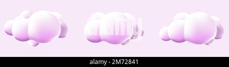 3D Wolken setzen isolierten Hintergrund. Rendere weiche, runde Cartoon-Symbole mit flauschigen Wolken. geometrische 3D-Formen. Verschiedene Cartoon-Formen mit weichen Wolken. Vektorillus Stock Vektor