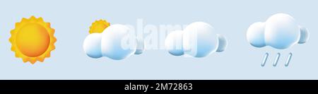 3D Wetterset. Symbolset Wolkenwetter. Wettervorhersage realistische 3D Icon Vorlagenkollektion. realistische 3D-Vektorobjekte. Wettersymbole. Vektor Stock Vektor