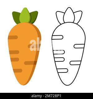 Karotten-Malbuch. Saftige und süße Karotte. Pädagogisches Spiel für Kinder. Obst und Gemüse. Malbuch für Kinder. Pädagogisches Spiel für die Vorschule Stock Vektor