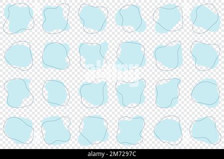 Organisch in Klappenform. Satz unregelmäßiger runder Blotter als Grafikelement. Organische Amöbenform abstraktes Blau mit Linie. Doodle kommt mit Outli Stock Vektor