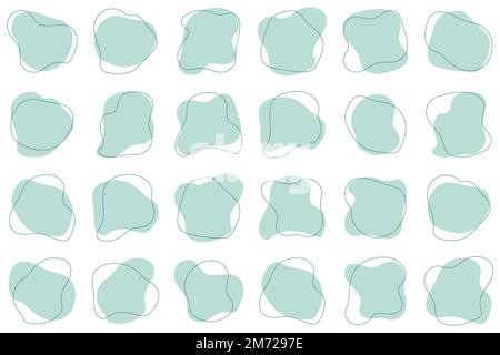 Organisch in Klappenform. Satz unregelmäßiger runder Blotter als Grafikelement. Organische Amöbenform abstraktes Grün mit Linie. Doodle kommt mit Outl Stock Vektor