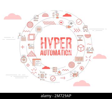 hyper-Automation-Konzept mit Symbolsatz-Vorlagenbanner und kreisförmiger Vektordarstellung Stockfoto