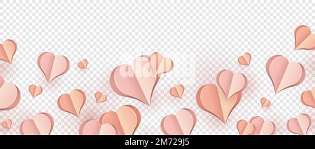 Papierelemente in Form eines Herzens, das auf pinkfarbenem Hintergrund fliegt. Vektorsymbole der Liebe für Happy Women's, Muttertag oder Geburtstagskarte. Vektor Stock Vektor