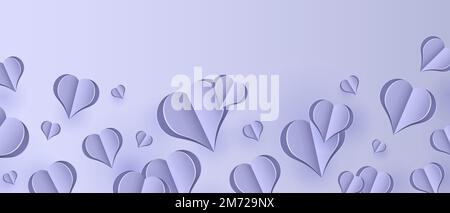 Papierelemente in Form eines Herzens, das auf pinkfarbenem Hintergrund fliegt. Vektorsymbole der Liebe für Happy Women's, Muttertag oder Geburtstagskarte. Vektor Stock Vektor