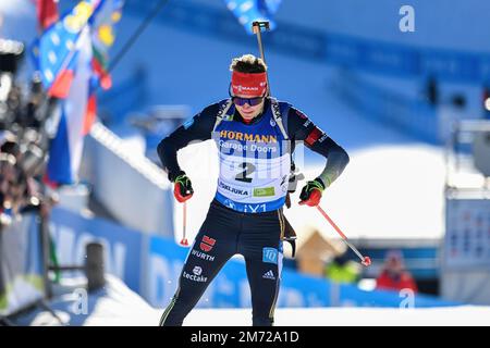 Pokljuka, Slowenien. 06. Januar 2023. Benedikt Doll von Deutschland während des Men 10 km Sprint Rennens bei der BMW IBU Biathlon Weltmeisterschaft in Pokljuka in Aktion gesehen. Kredit: SOPA Images Limited/Alamy Live News Stockfoto