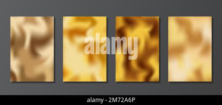 Modernes Cover-Design-Set. Vergoldeter, verschwommener Hintergrund eingestellt. Moderne abstrakte, verschwommene goldene Verlaufsmuster. Luxuriöse Vorlagensammlung für Einladungen, Stock Vektor