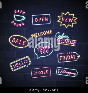 Gemischter Neonzeichen-Vektor-Satz Stock Vektor