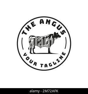 Retro Rustic Angus Ranch im Vintage-Look, klassische Inspiration, Design-Vektor mit Label Stamp Logo Stock Vektor