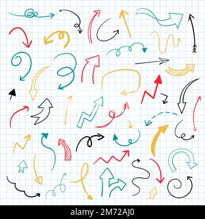 Handgezeichnete Doodle-Pfeile-Vektorset Stock Vektor
