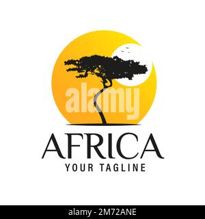 Afrika Logo-Design Vektorvorlage Sunrise African Acacia Forest Logo-Design Stock Vektor