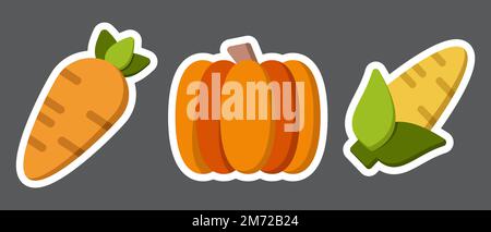 Buntes Gemüse. Natürliches frisches Bio-Gemüse. Isolierte Gemüseaufkleber. Vektordarstellung im Cartoon-Stil Stock Vektor