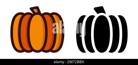 Silhouette aus Kürbissen und schwarzer Farbe. Gemüse und Lebensmittel. Diätzeichen-Vektorgrafiken. Kürbisse isolierten die Vektorsilhouette von schwarzen und Farbsymbolen. Pumpe Stock Vektor