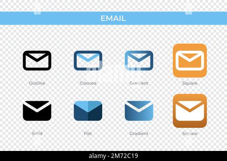 E-Mail-Symbol in einem anderen Stil. E-Mail-Vektorsymbole in Umriss-, durchgehenden, farbigen, verlaufenden und flachen Formaten. Symbol, Logo-Abbildung. Vektor krank Stock Vektor