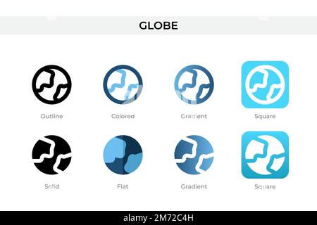Globussymbol in einem anderen Stil. Globe-Vektorsymbole in Umriss-, durchgehenden, farbigen, verlaufenden und flachen Stil. Symbol, Logo-Abbildung. Vektor krank Stock Vektor