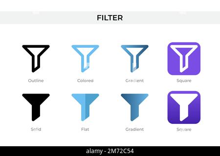 Filtersymbol in einem anderen Stil. Vektorsymbole filtern, die als Kontur, durchgehend, farbig, verlaufend und flach entworfen wurden. Symbol, Logo-Abbildung. Vektor i Stock Vektor