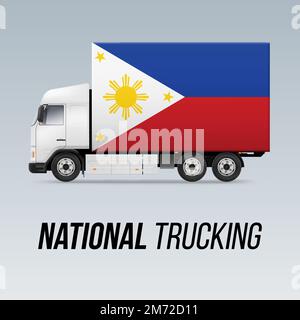 Symbol des nationalen Lieferwagens mit der Flagge der Philippinen. National Trucking Icon und philippinische Flagge Stock Vektor