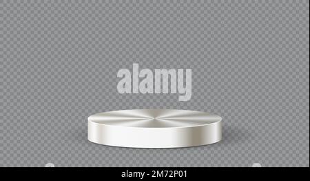 Silbernes Podium oder Showcase zum Platzieren von Produkten. Luxuriöser Hintergrund in Podium-Silber im stil der 3D Jahre. Rundes silbernes Podium. Vektordarstellung Stock Vektor