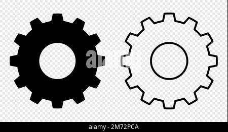 Zahnradsymbole. Schwarze Zahnradsymbole. Symbolsatz für den Vektor der Gangeinstellung. Isolierter schwarzer Zahnradmechanismus und Zahnrad. Vektordarstellung Stock Vektor
