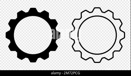 Zahnradsymbole. Schwarze Zahnradsymbole. Symbolsatz für den Vektor der Gangeinstellung. Isolierter schwarzer Zahnradmechanismus und Zahnrad. Vektordarstellung Stock Vektor