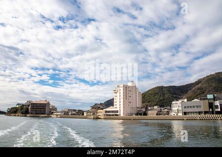 Fukuyama Japan 5. Dez. 2022: Der Blick auf Tomonoura. Es ist ein Hafen in der Tomo-Station von Fukuyama, Präfektur Hiroshima. Stockfoto