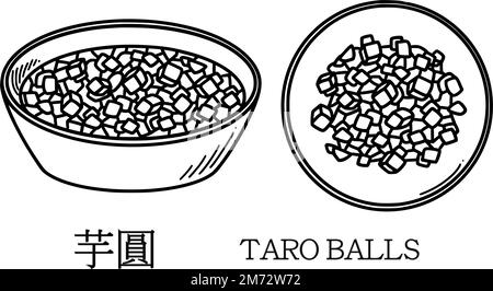 Übersetzung aus chinesischem Taro-Ball. Chinesische Silvester-Taro-Bälle Dessertvektorgrafik im Doodle-Stil. Stock Vektor